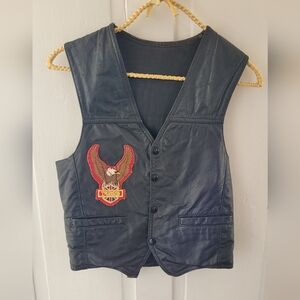 Vintage Triumph Motorcycles Black Leather Vest with Eagle Patch. Medium.